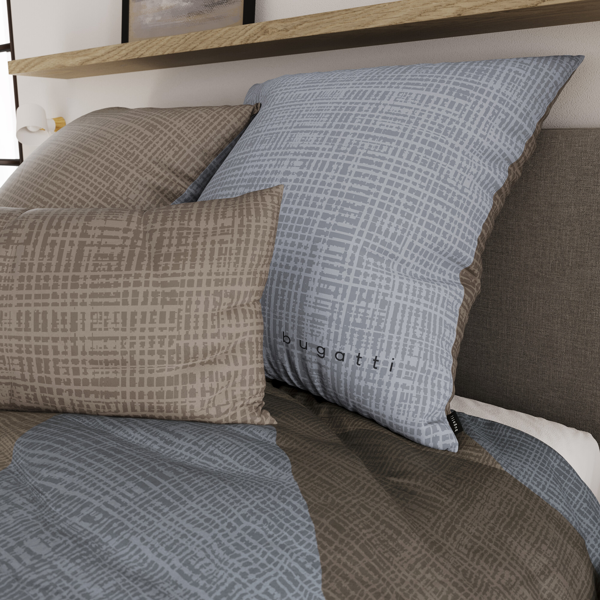 bett, kissen, leinen, muster, blau-grau, duvets, Bettwäsche, Kissen, Muster, Bettlaken