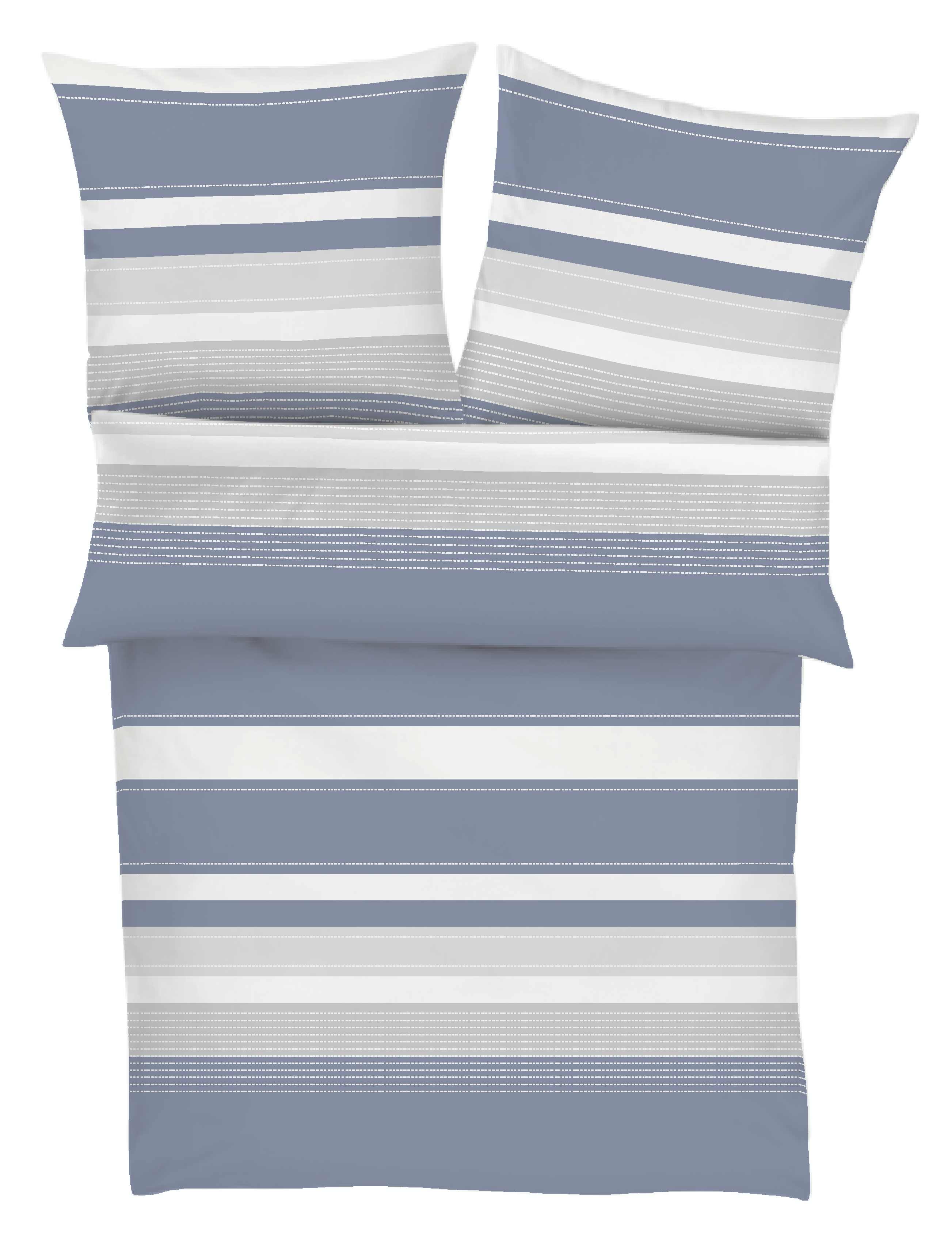 Bettwäsche, Bettbezug-Set, gestreiftes Muster, blau-grau, Kissenbezug-Paar