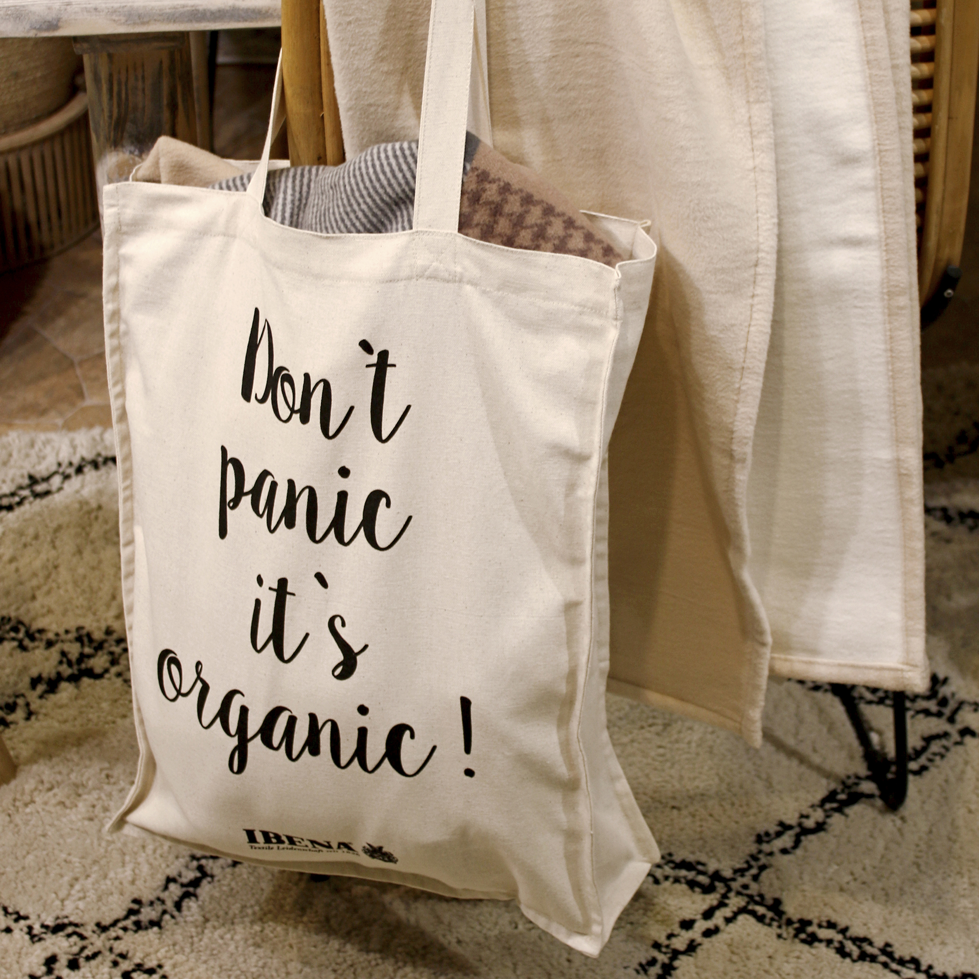 IBENA Baumwolltasche "Don't panic - it's organic" GOTS
