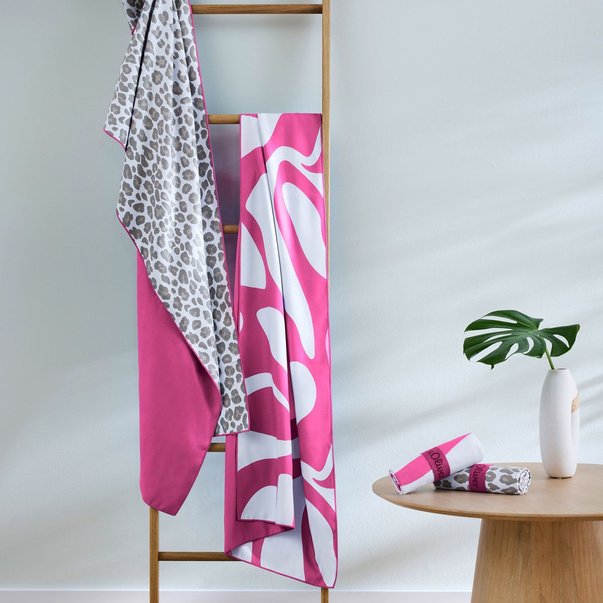 handtuch, badetuch, pink, muster, aufbewahrungsständer