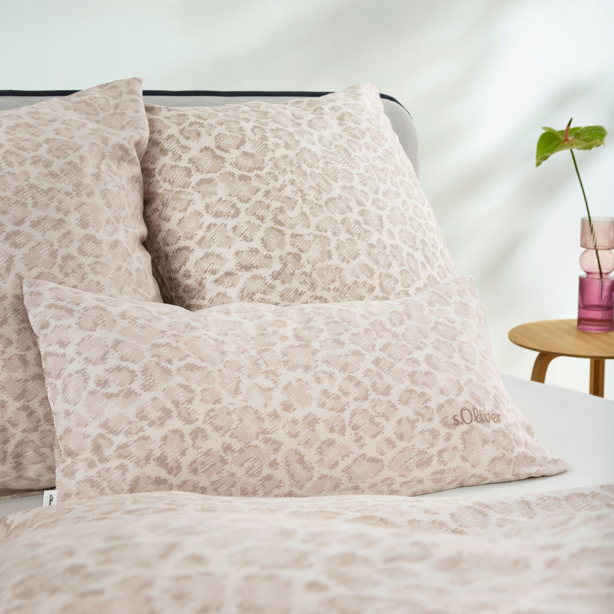 Kissen, Kissenbezug, Leopardenmuster, Beige, strukturiertes Gewebe