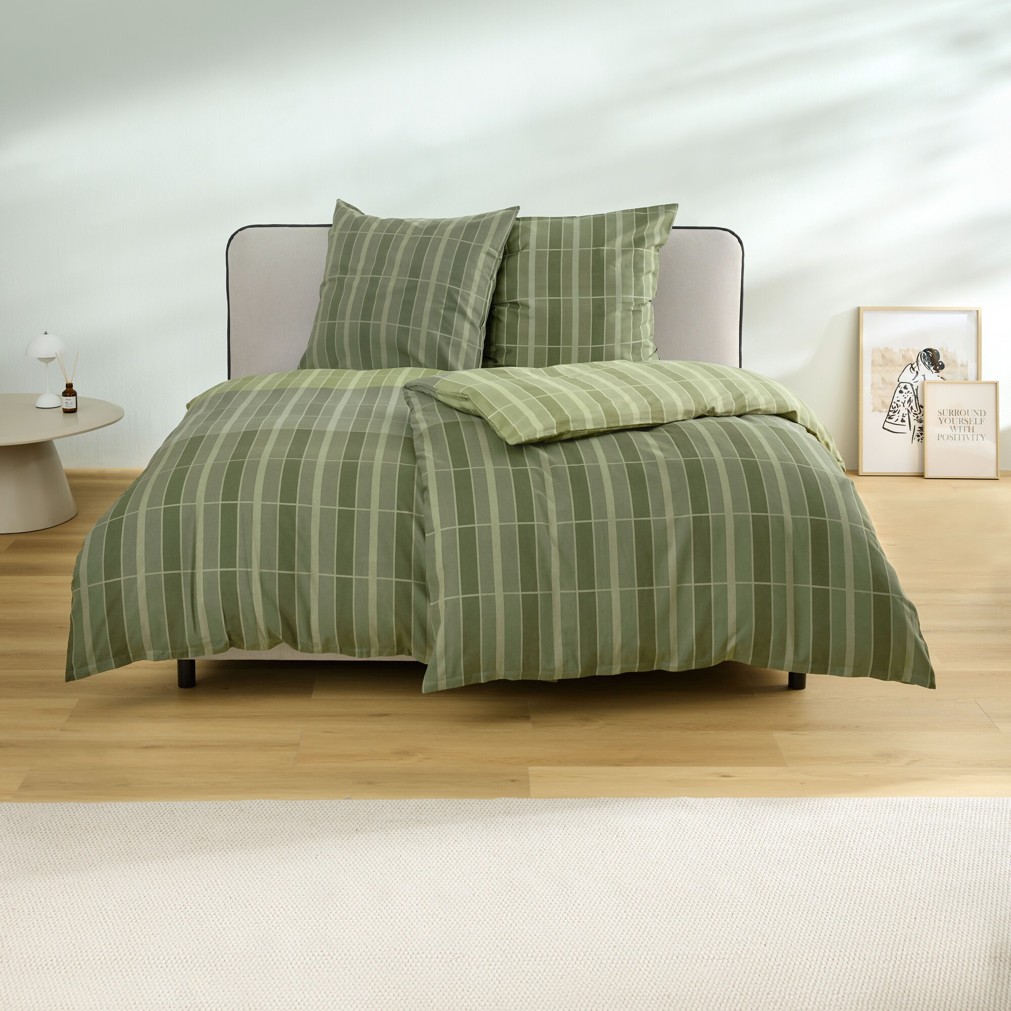 bett, duvet, grün, Gitter, Bettdecke