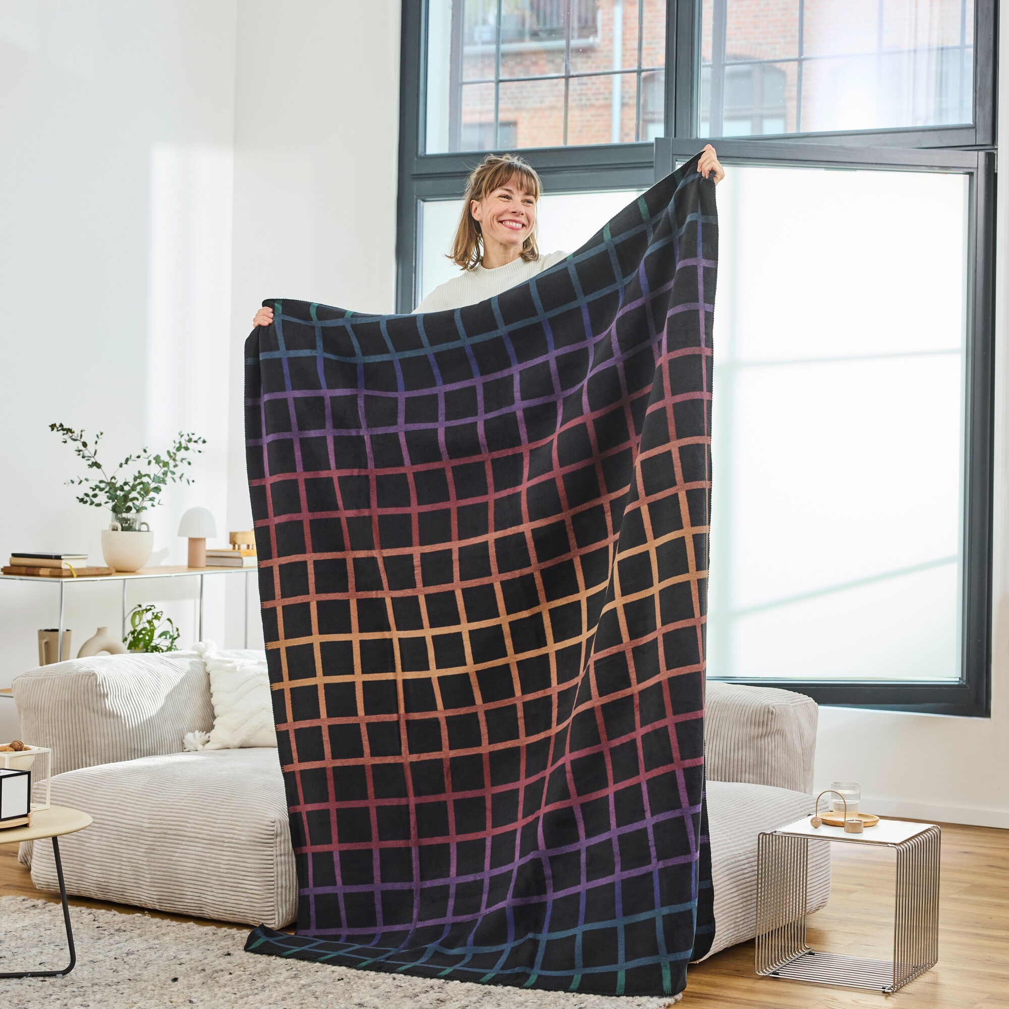 decke, karo, gradient, groß, wohnaccessoire