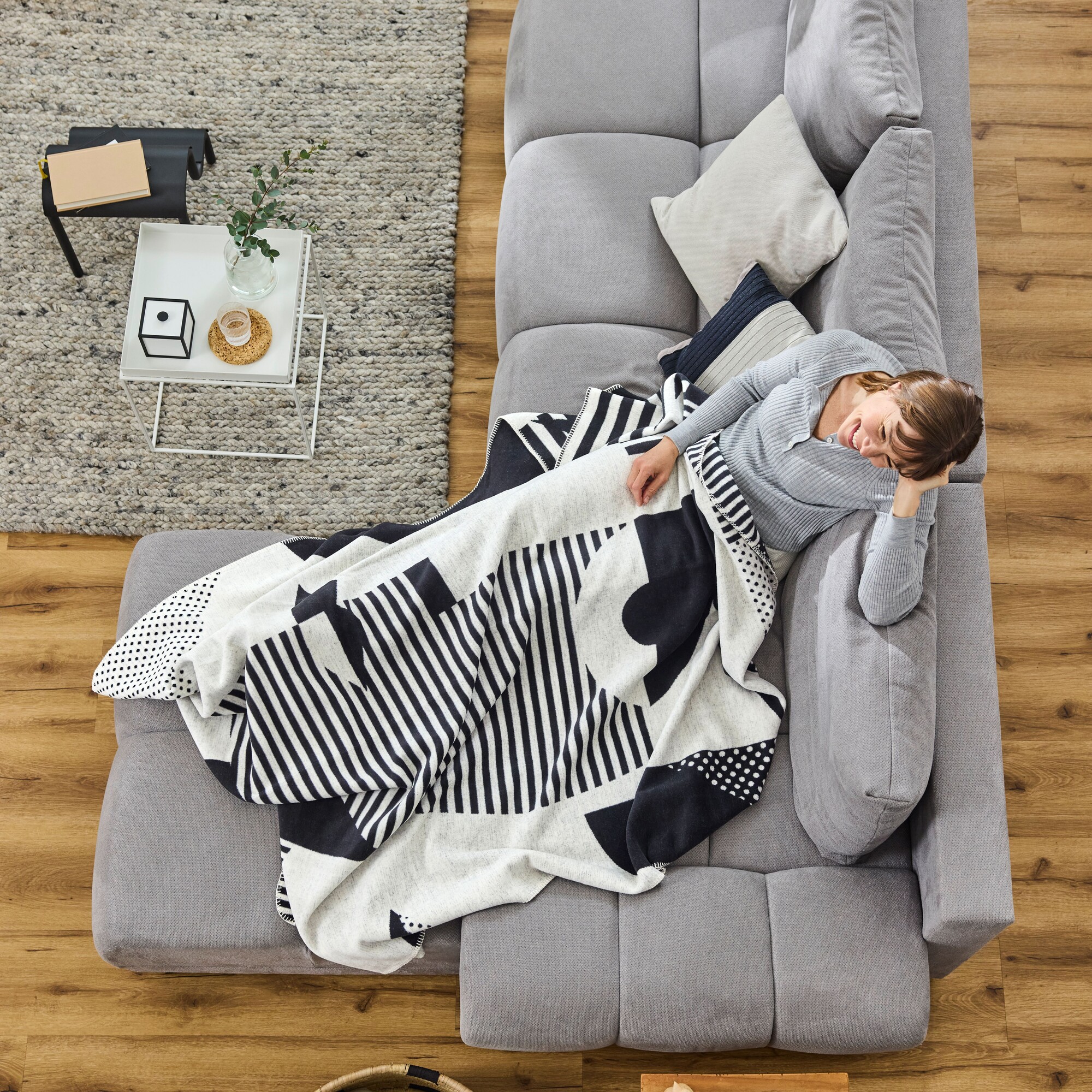 sofa, Sofa Bett, Decke, geometrisches Muster, Wohnzimmer