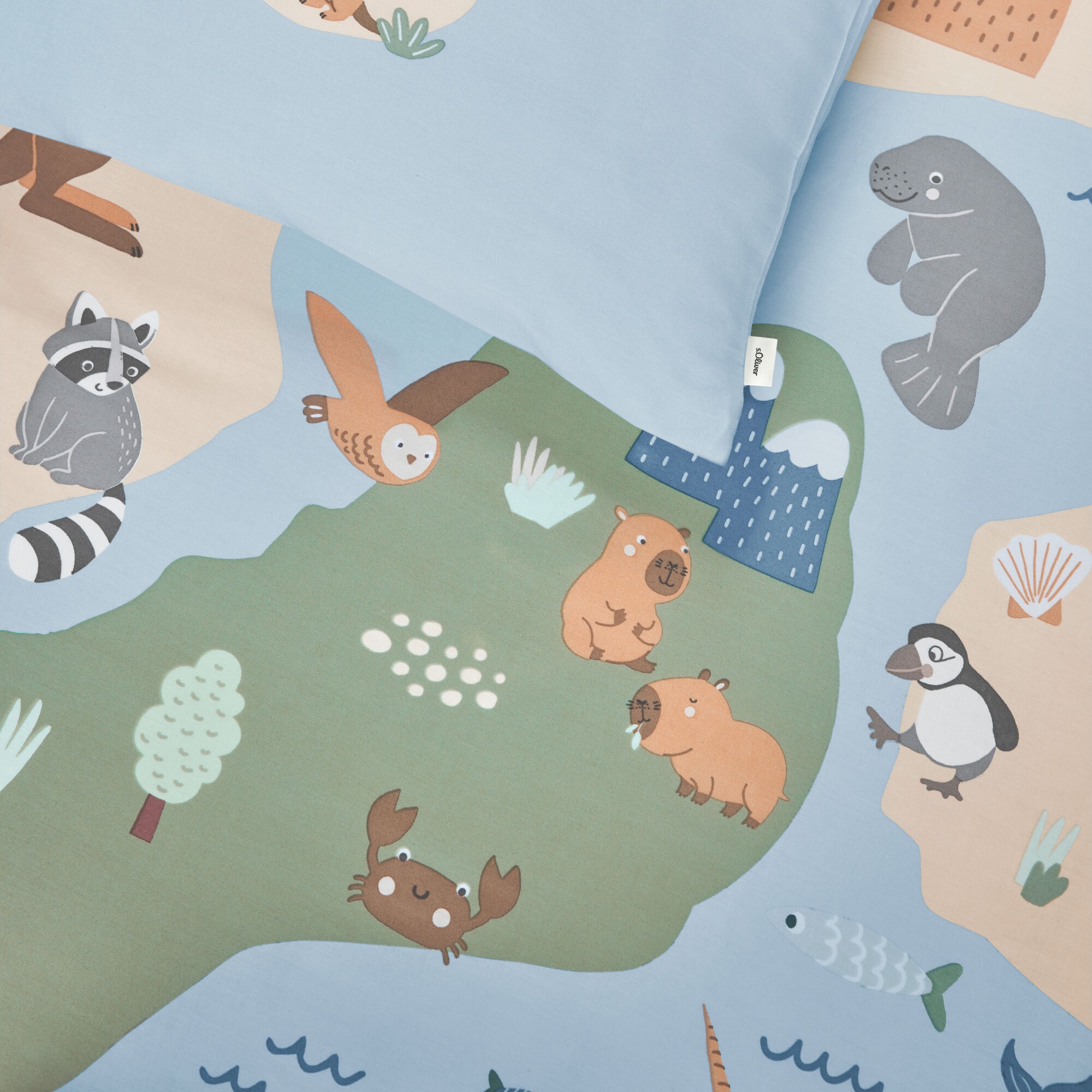 kinderdecke, tier drucker, meerinsel, blauer hintergrund, süsses tiere