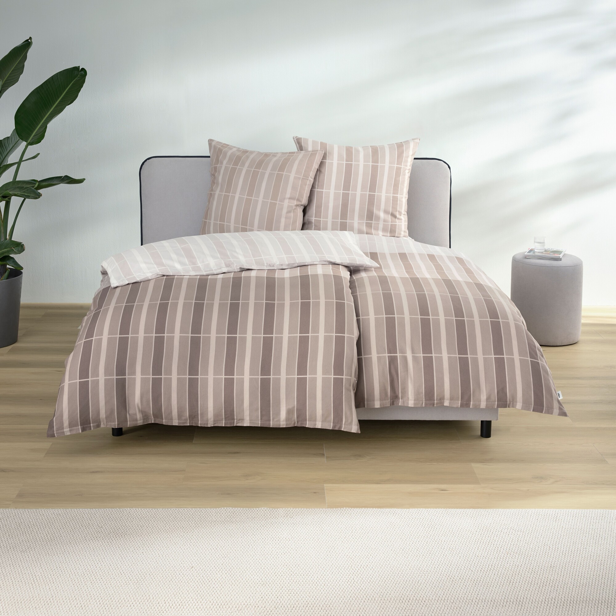  Bettwäsche, Daunenkissen?, Streifen, Taupe, Bettset